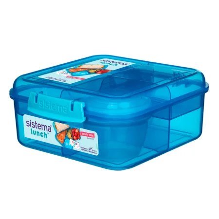 Sistema Bento Cube opdelt madkasse inkl bæger, blå, 1,25L