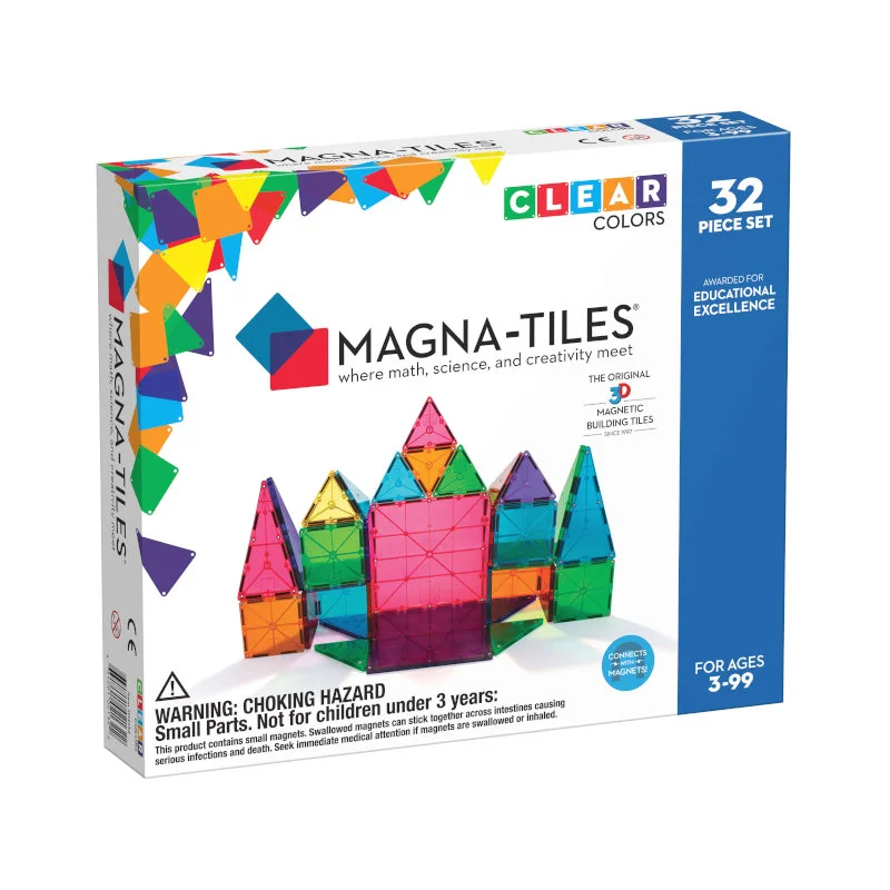Magna-Tiles byggemagneter, clear - 32 dele