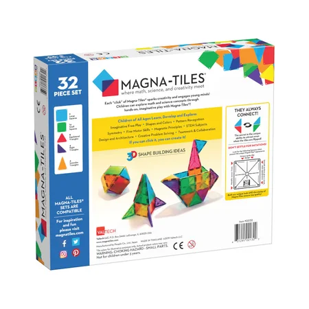 Magna-Tiles byggemagneter, clear - 32 dele
