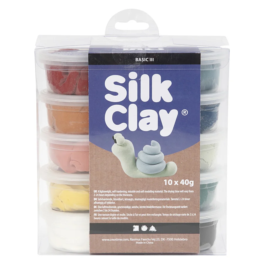Silk Clay 10 x 40 gram, støvede farver