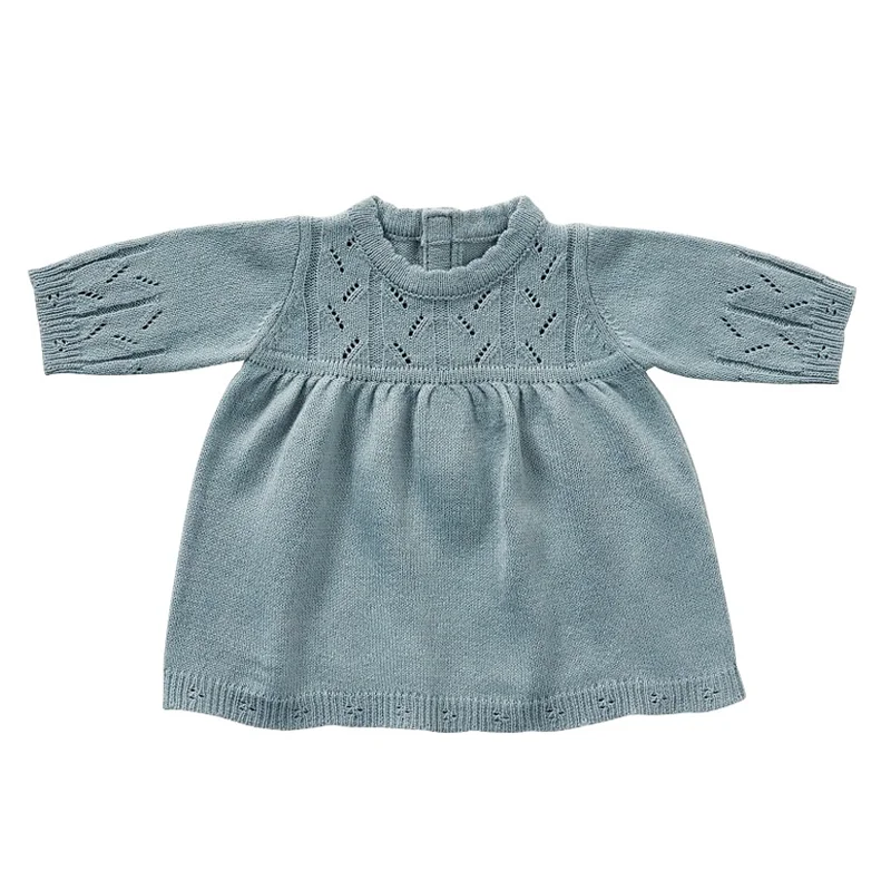 by Astrup dukketøj, langærmet strikkjole gråblå 40-45 cm