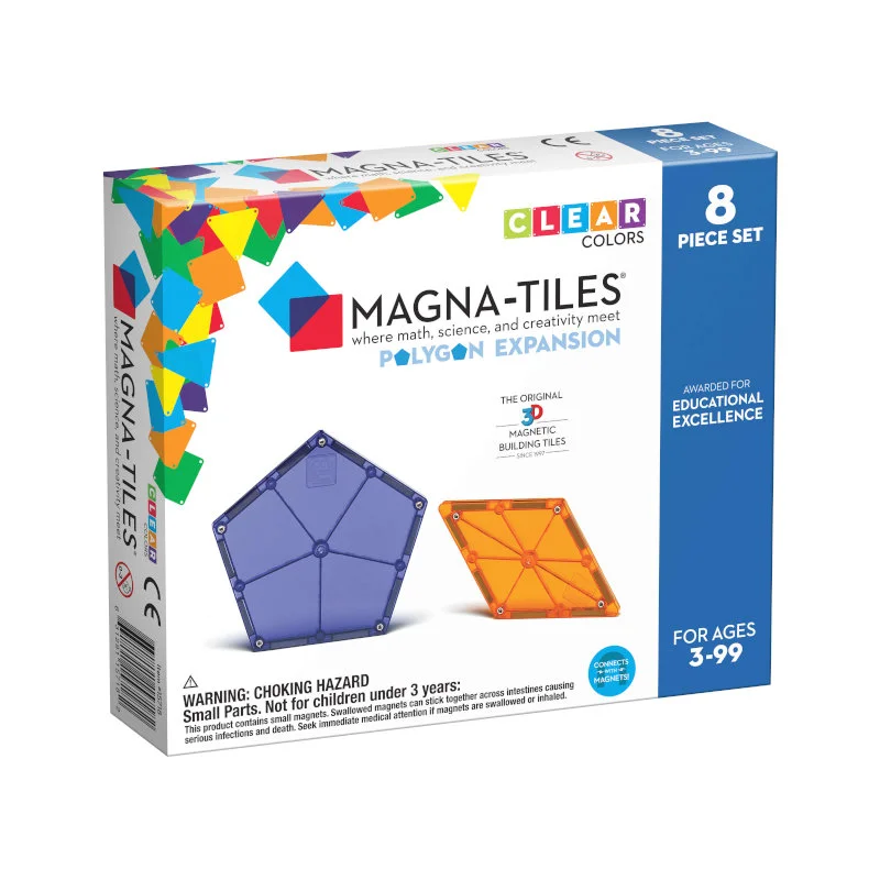 Magna-Tiles byggemagneter Polygons, clear - 8 dele