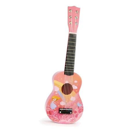 Guitar, lyserød med pige på blomstermark