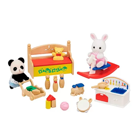 Sylvanian Families snekanin og baby panda med legetøj