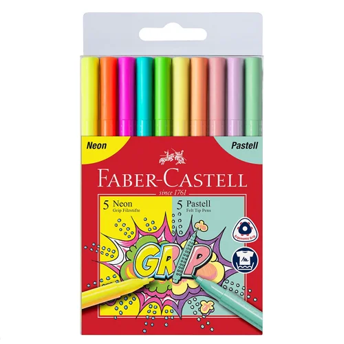 Faber-Castell grip tusser, 10 stk - neon og pastel