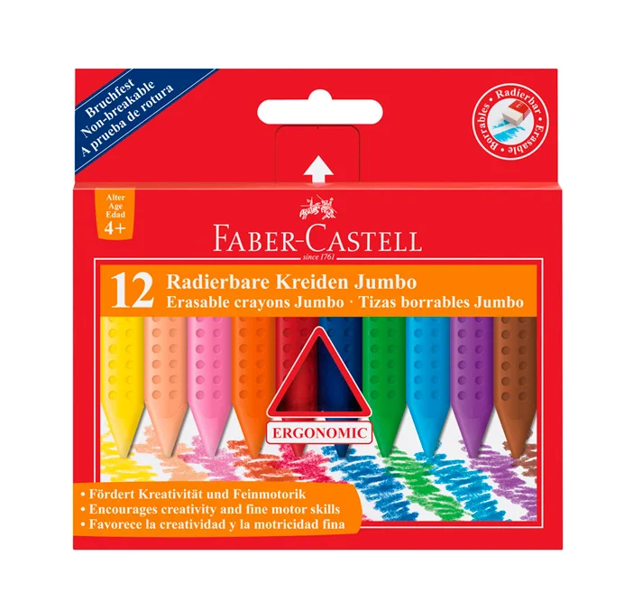 Faber-Castell 12 stk jumbo grip farvekridt, viskbare