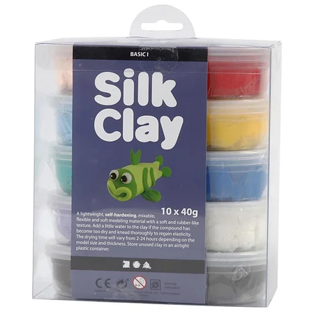 Silk Clay 10 x 40 gram, basis farver