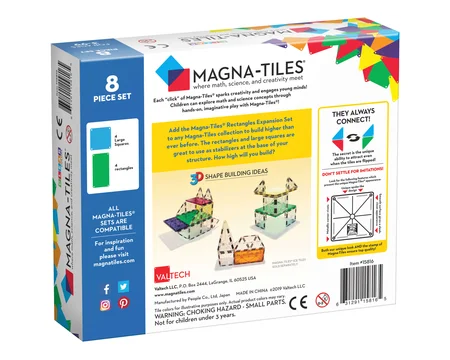 Magna-Tiles byggemagneter Rectangles, clear - 8 dele
