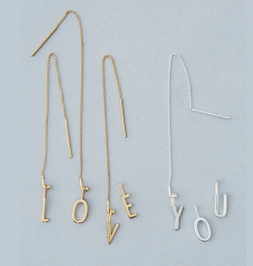 Design Letters ørering kæde, fg guld