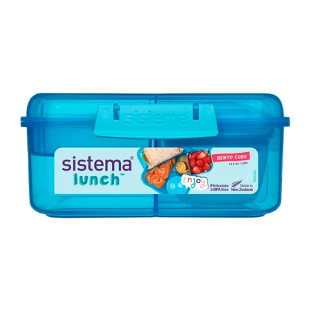 Sistema Bento Cube opdelt madkasse inkl bæger, blå, 1,25L
