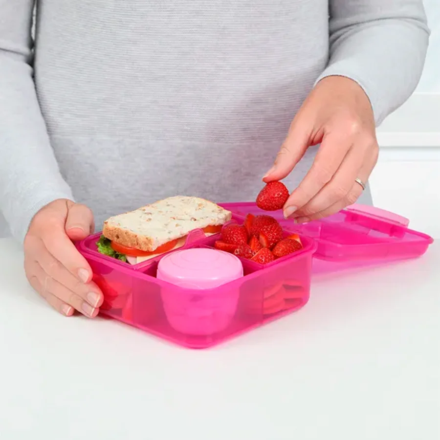 Sistema Bento Cube opdelt madkasse inkl bæger, pink, 1,25L