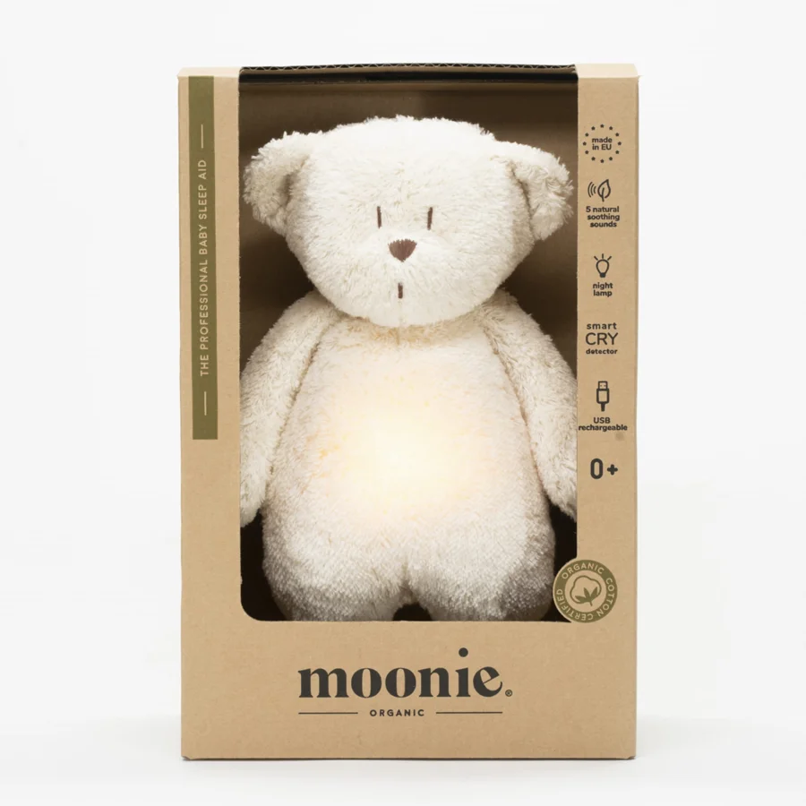 Moonie Organic Humming Bjørn med lampe, polar natur