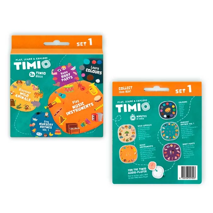 Timio disc sæt 1 - Vilde dyr, børnerim, farver, musik og kroppens dele