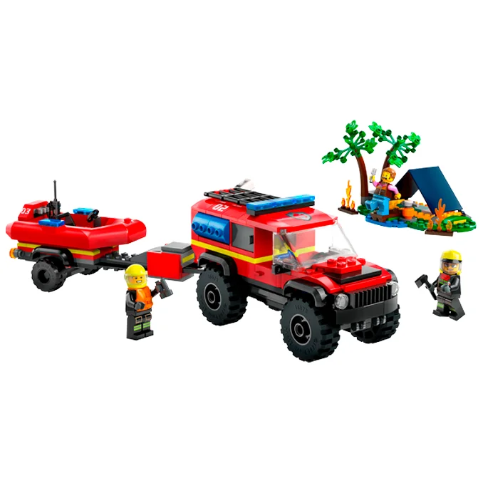 LEGO® CITY, Firhjulstrukket brandbil med redningsbåd