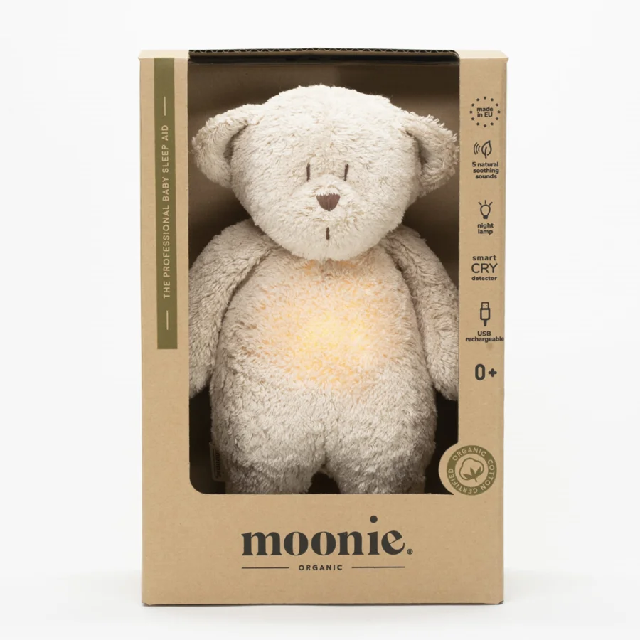 Moonie Organic Humming Bjørn med lampe, sand natur