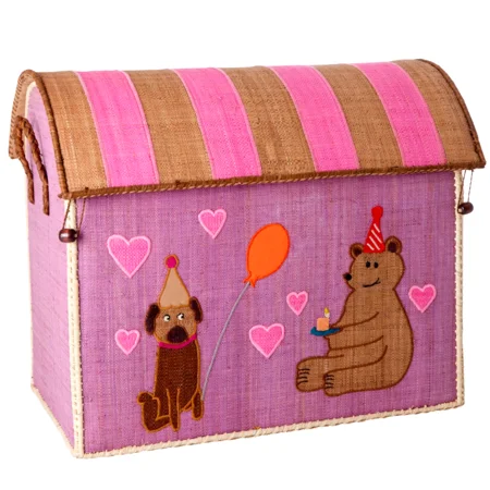 RICE Aufbewahrungshaus-Kiste Raffia, Party animal pink - groß