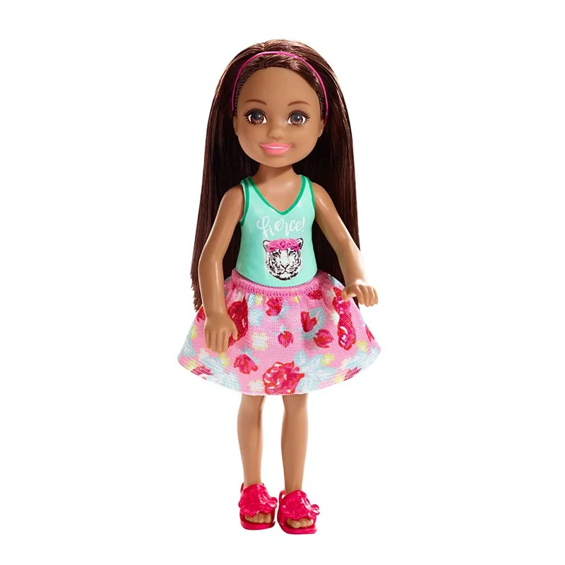 Barbie lillesøster dukke, tiger top og blomstret skirt
