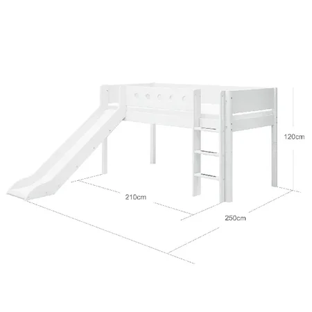 FLEXA Halvhøj seng med lige stige og rutsjebane, hvid