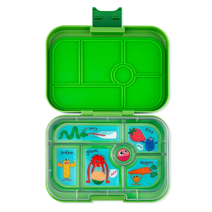 Yumbox Original madkasse m 6 rum, jurassic green - funny monsters tray