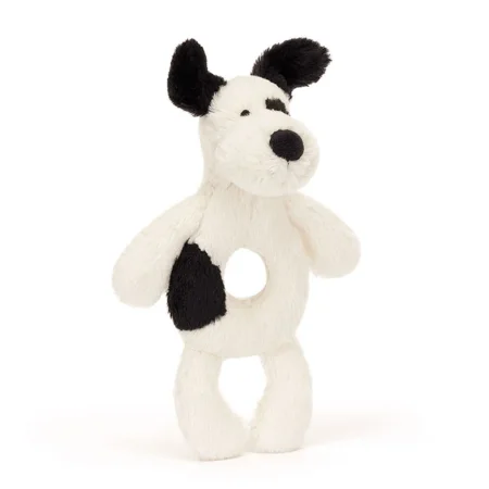 Jellycat Bashful hund ring rangle, sort/creme