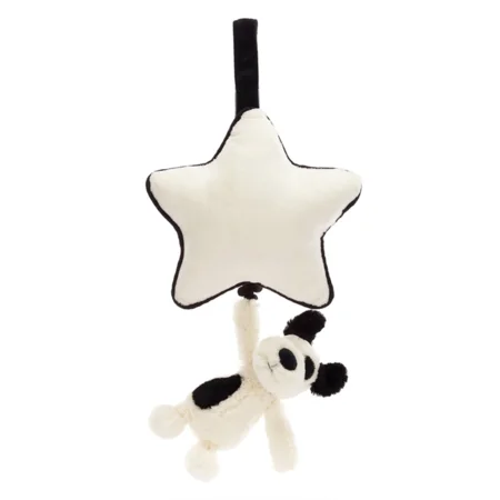 Jellycat Bashful hund spilledåse, sort/creme