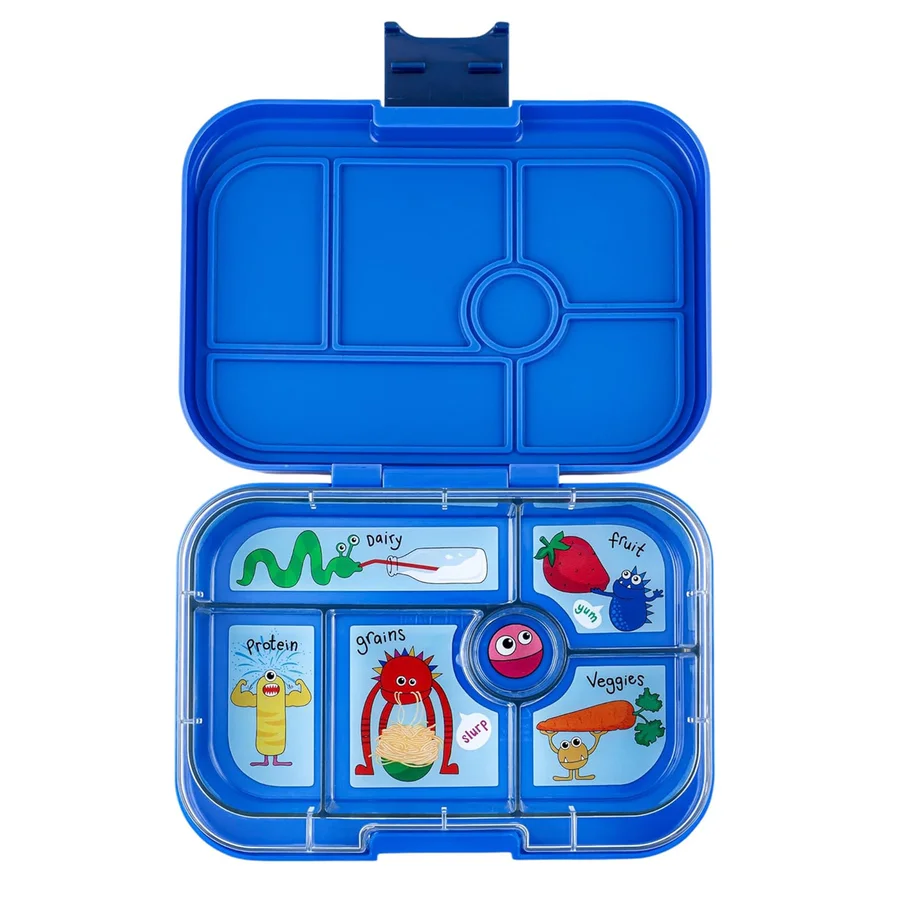 Yumbox Original madkasse m 6 rum, surf blue - funny monsters tray