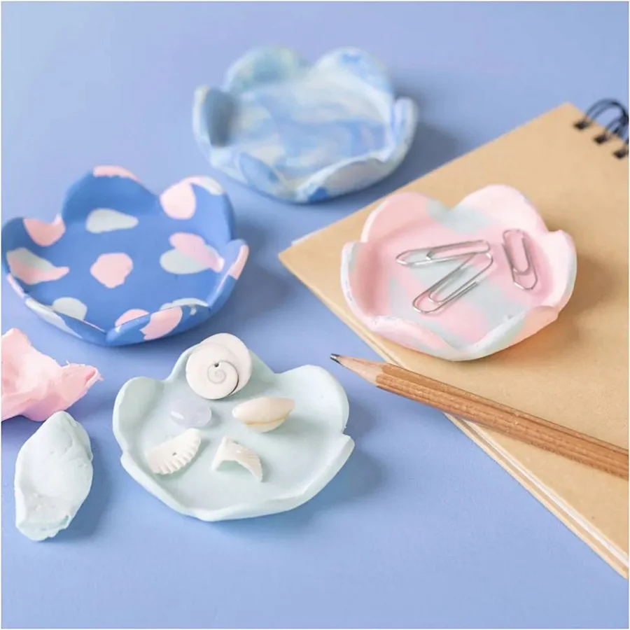 Mini DIY kit modellering, pastelblå, lys pink, skåle