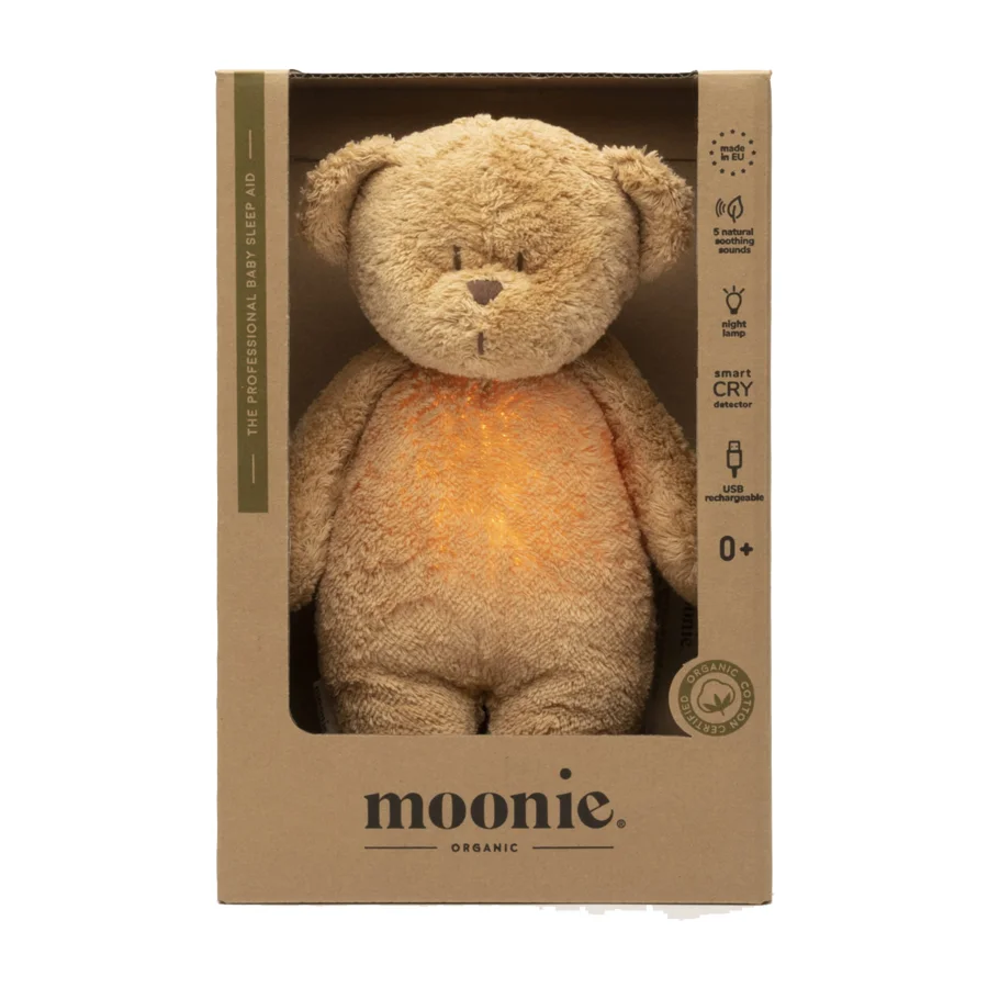 Moonie Organic Humming Bjørn med lampe, Cappuccino natur