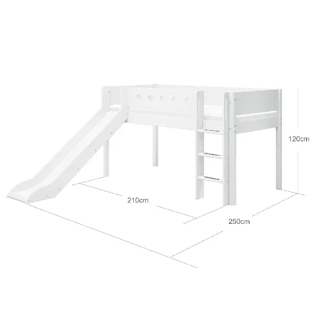 FLEXA Halvhøj seng med lige stige og rutsjebane, hvid