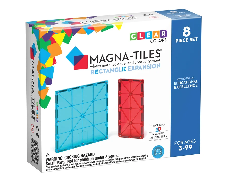 Magna-Tiles byggemagneter Rectangles, clear - 8 dele