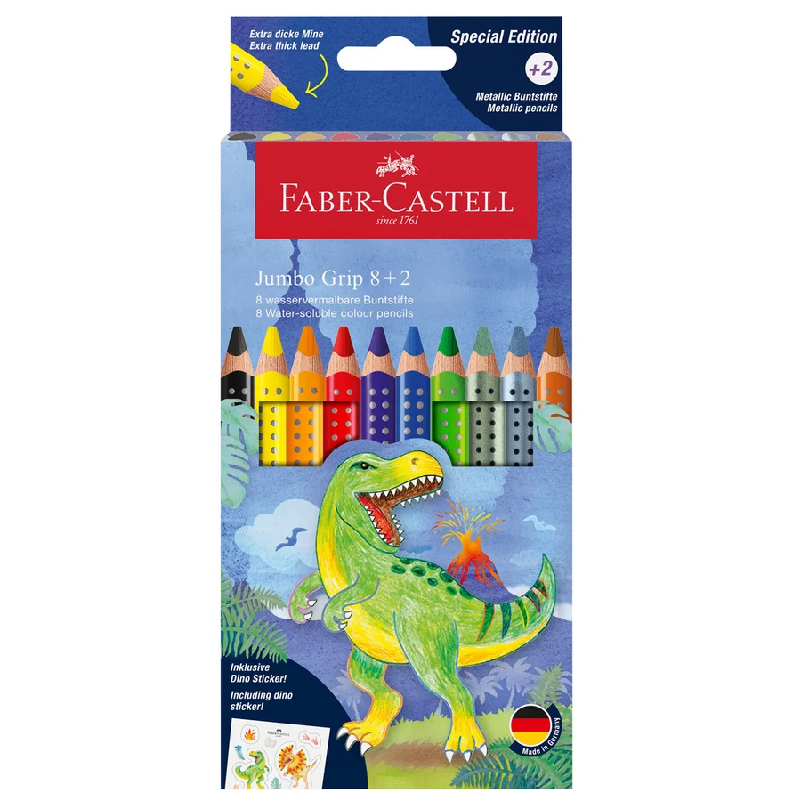 Faber Castell Jumbo Grip farveblyanter, dino 8+2 stk