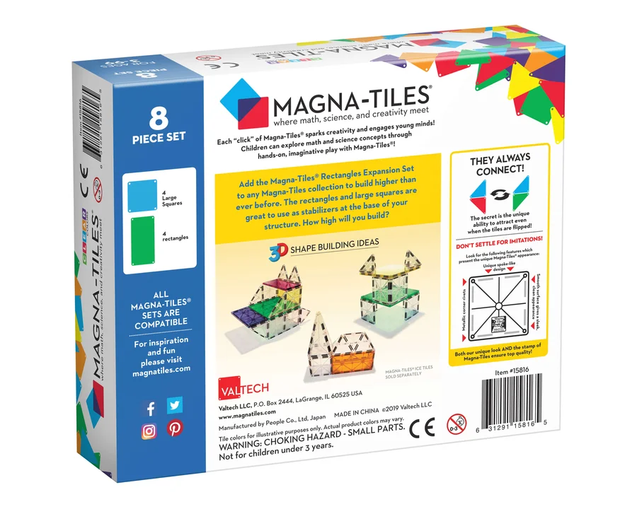 Magna-Tiles byggemagneter Rectangles, clear - 8 dele