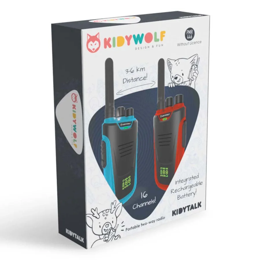 Kidywolf walkie talkie-sæt, rød/blå