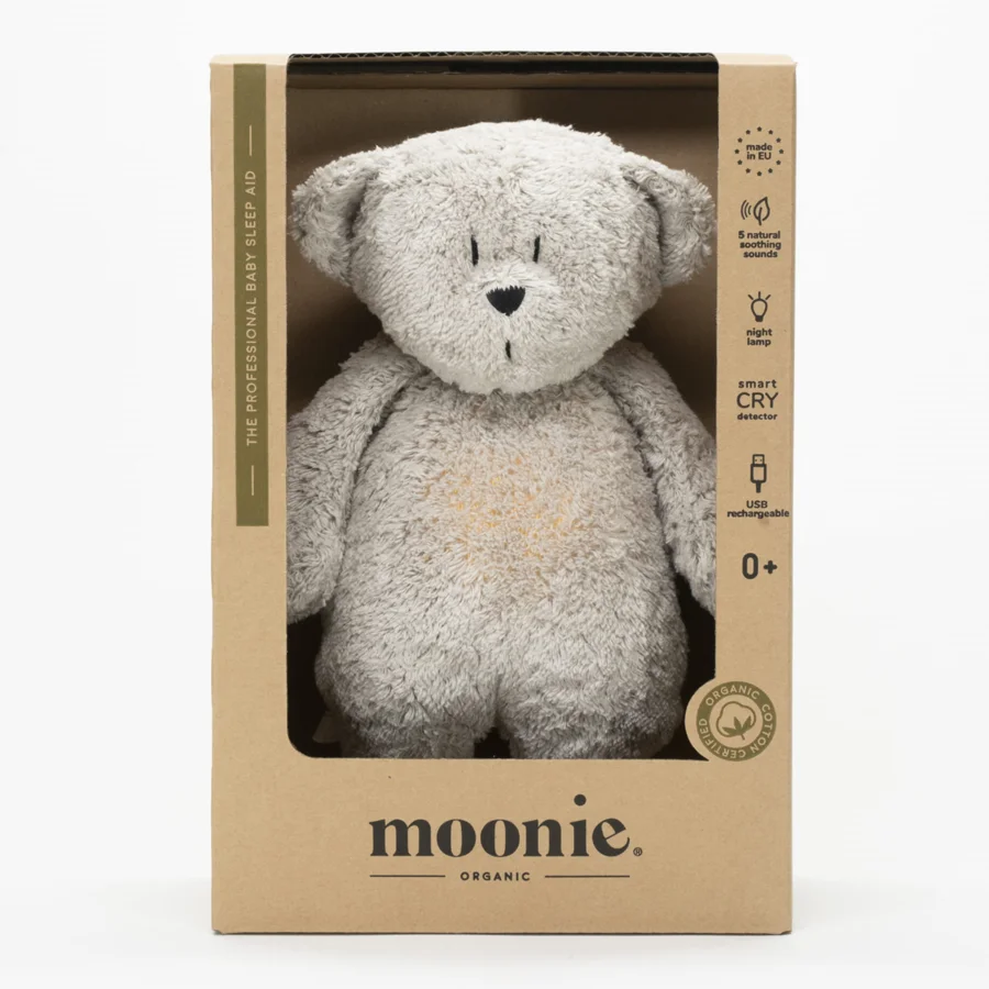 Moonie Organic Humming Bjørn med lampe, grey natur