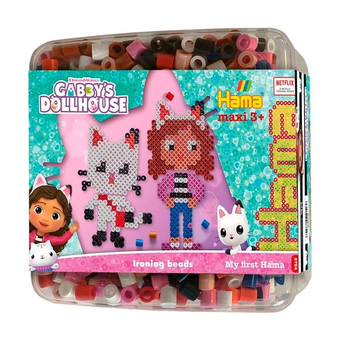 Hama maxi Gabby's Dollhouse perler + plade i bøtte