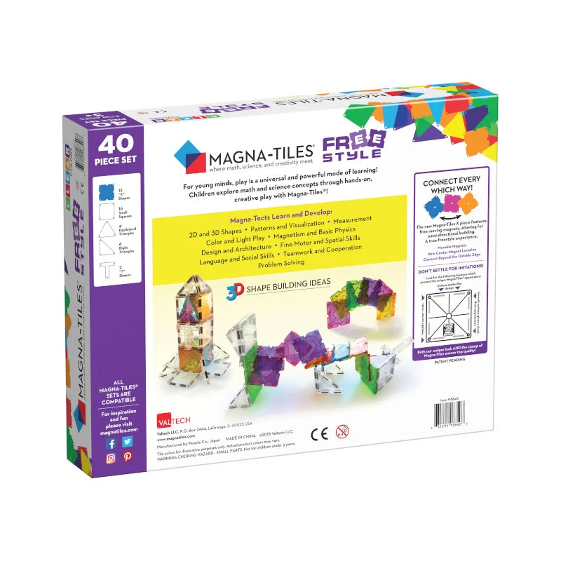 Magna-Tiles byggemagneter FreeStyle, clear - 40 dele