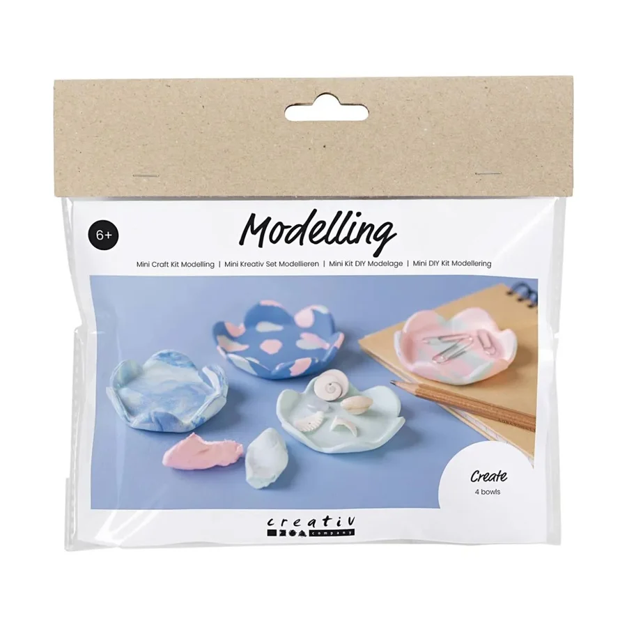 Mini DIY kit modellering, pastelblå, lys pink, skåle