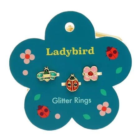 Fingerringe med glitter, Ladybird 3 stk