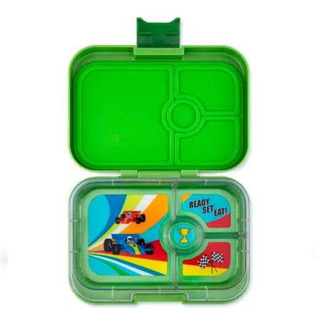 Yumbox Panino madkasse m. 4 rum, Matcha green - Race cars tray