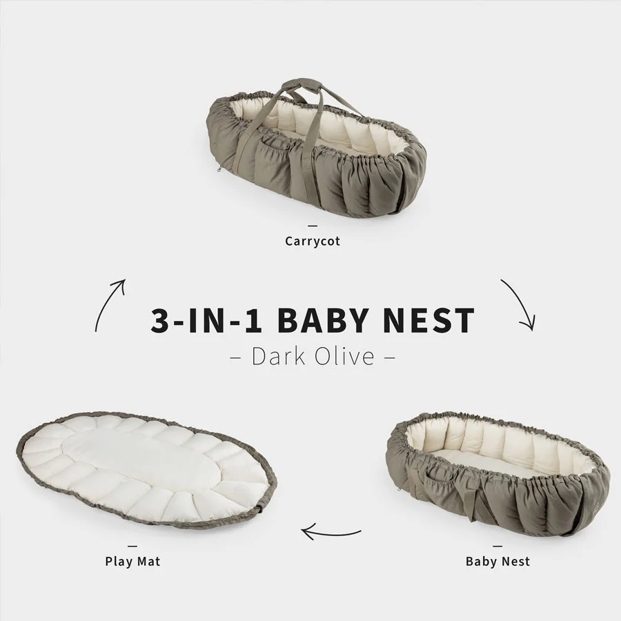 Sebra 3-i-1 babynest, dark olive