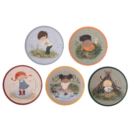 Filibabba Set mit 5 runden Puzzles, Kleine Abenteurer