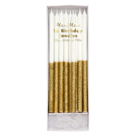 Meri Meri lagkagelys dyppet med glitter, guld