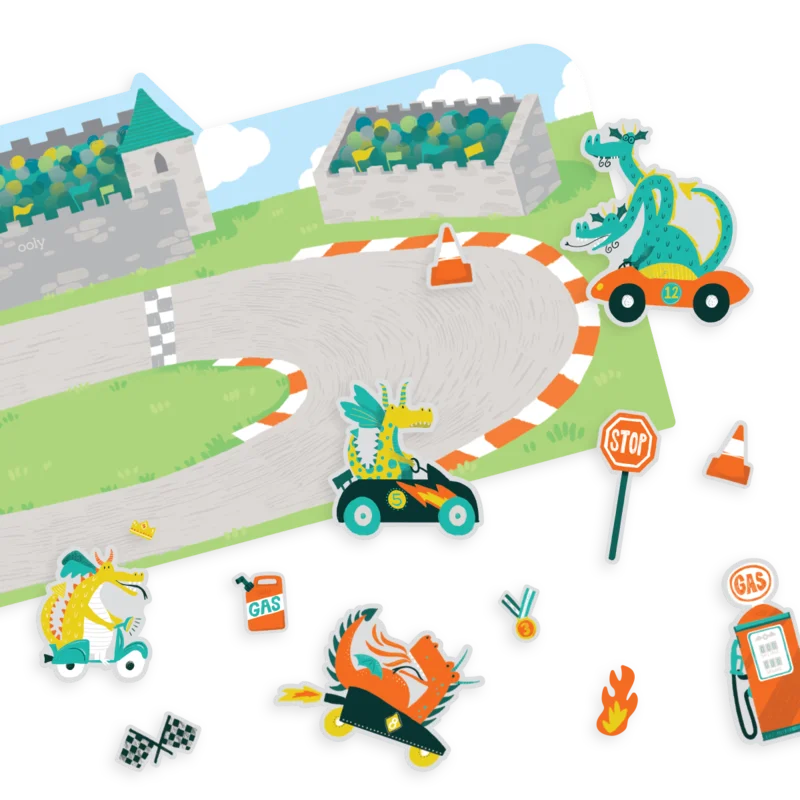 Ooly genanvendelige stickers, drage racerløb