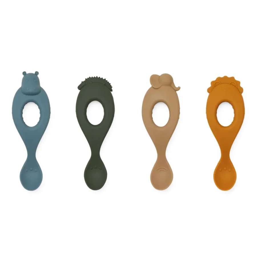 Liewood 4er-Set Silikon-Babylöffel, safari/blue