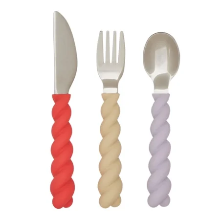 OyOy Mellow Besteckset, lavender/vanilla/cherry red