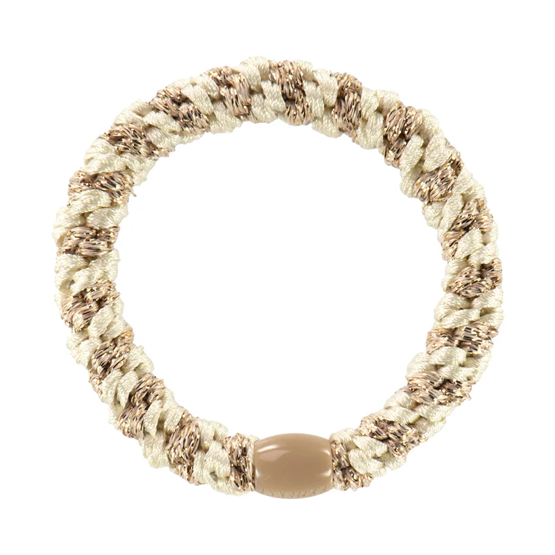 Kknekki hårelastik, Ivory-Beige glitter strib