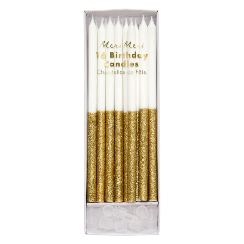 Meri Meri lagkagelys dyppet med glitter, guld