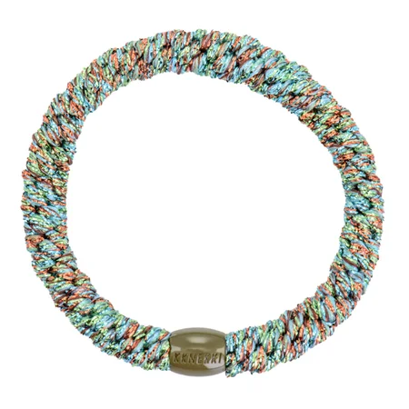 Kknekki hårelastik, Coral green glitter