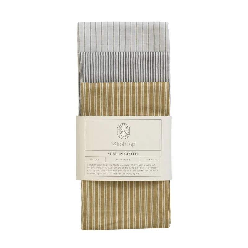 by KlipKlap 3-pak stofbleer, stripe - Latte/Steel Grey/Moon Grey