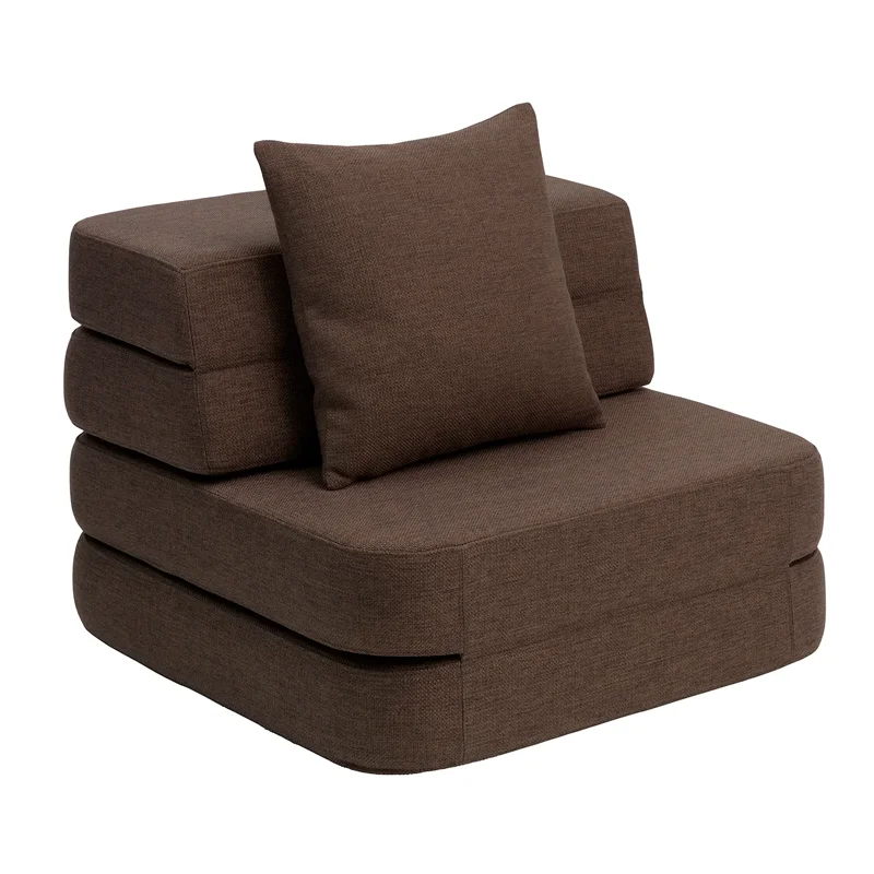 3-Fold Sofa Single, braun mit sandfarbenem Knopf, byKlipKlap
